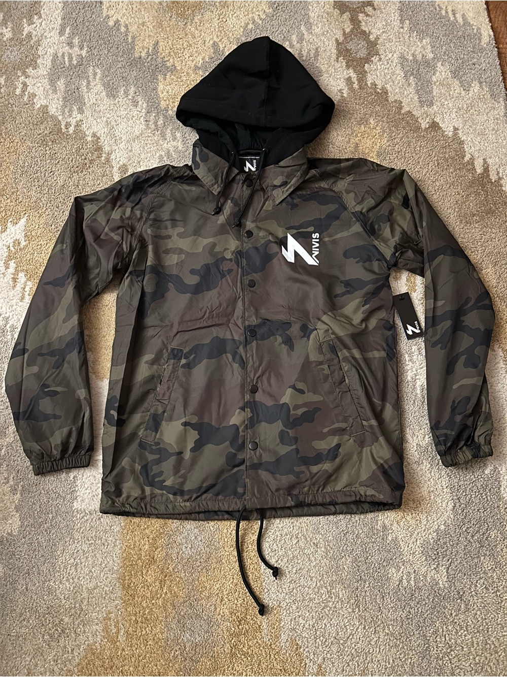 Nivis Gear Coaches Jacket Green Black Camo Hoodie Snap Front Men’s Sz M NWT!